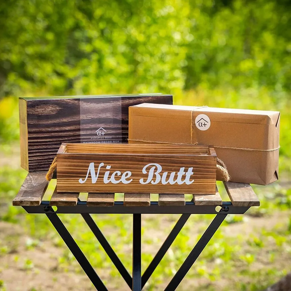 'Nice Butt' Bathroom Decor Box | Rustic Bathroom Storage Box - 2-Sided Funny